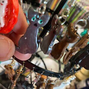 Clay dangline gray cat earrings. Handmade and crafted